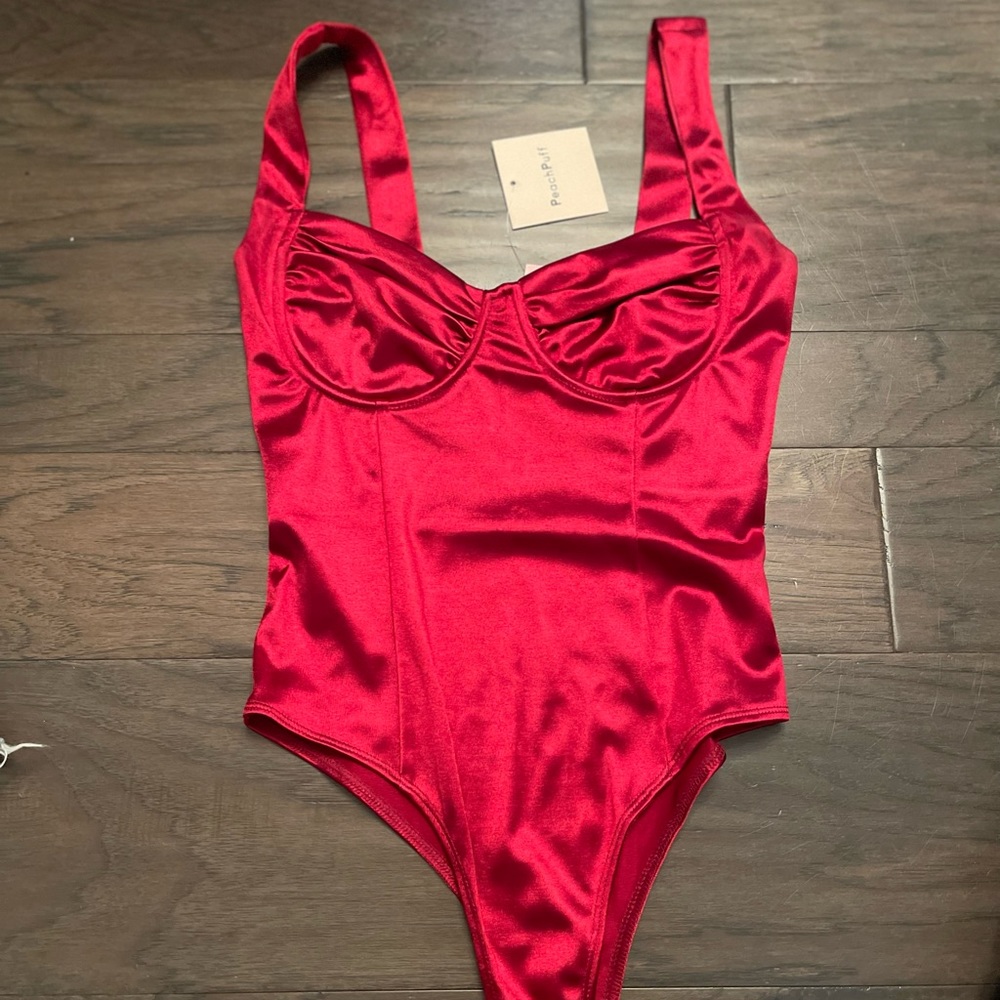 Brand new never worn satin red bodysuit